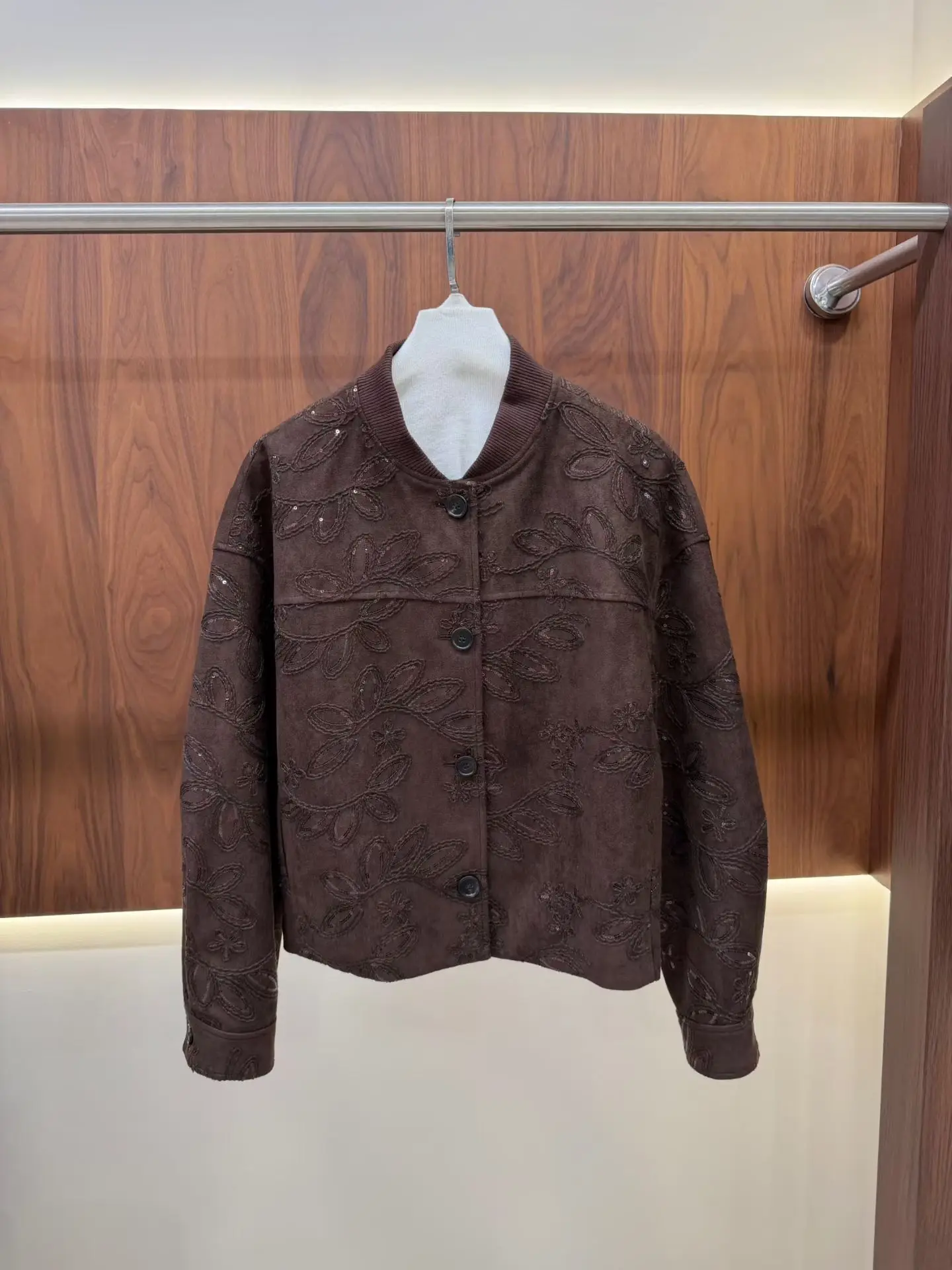 Women's 2026 Autumn Winter New Sequin Plate Flower Baseball Uniform Cardigan Jacket