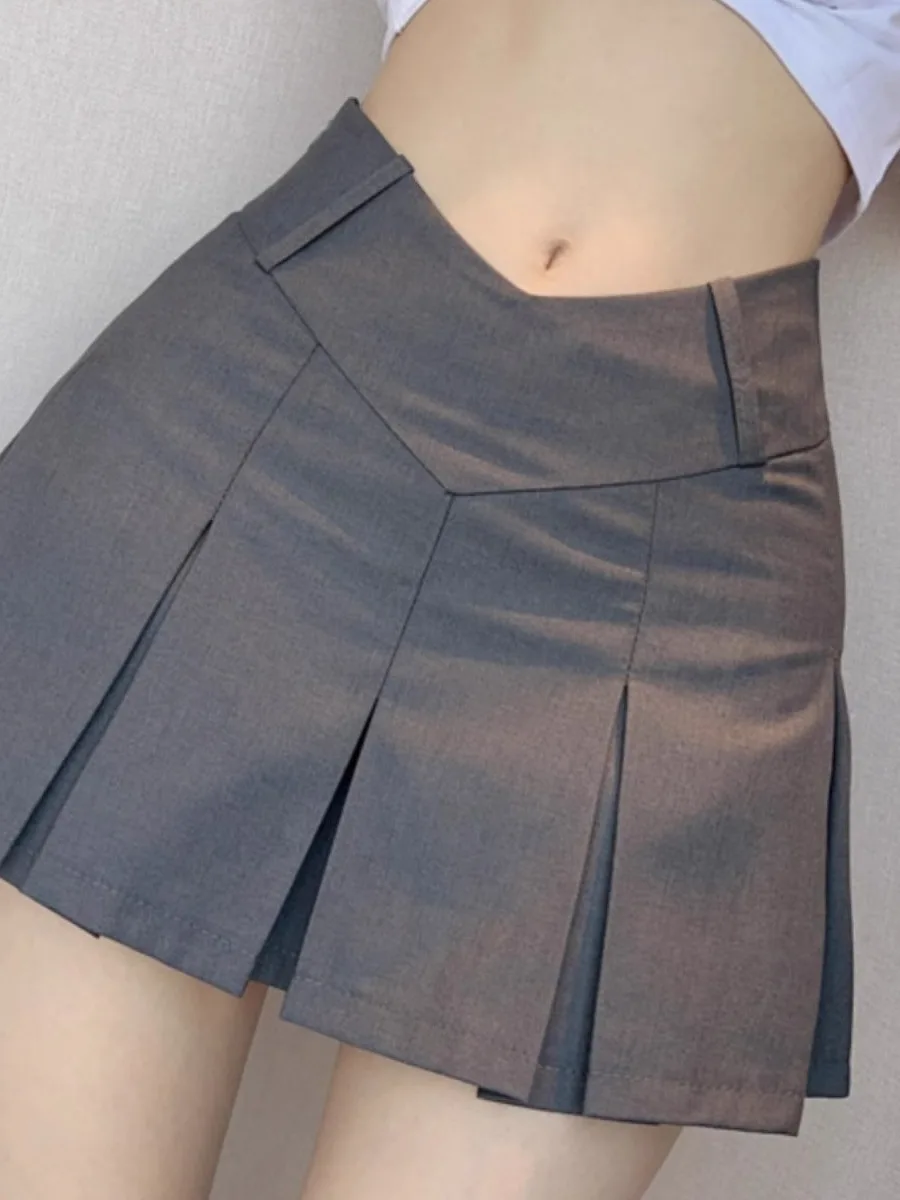 

Женская летняя короткая юбка А-силуэта с высокой талией, плиссированная, серая, новинка 2026 года, в корейском стиле, для повседневной носки, стройнящая, сексуальная