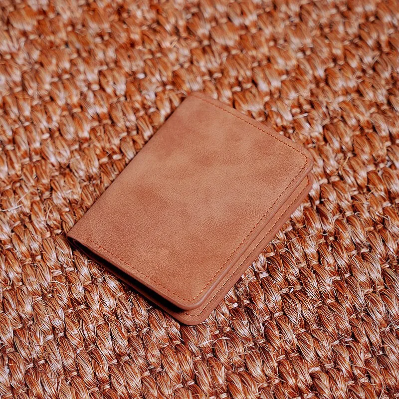 BUYLEMO Minimalist Vintage Faux Leather Short Wallet, Slim Card Holder with ID Window Unisex Portable Purse Vintage and Compact