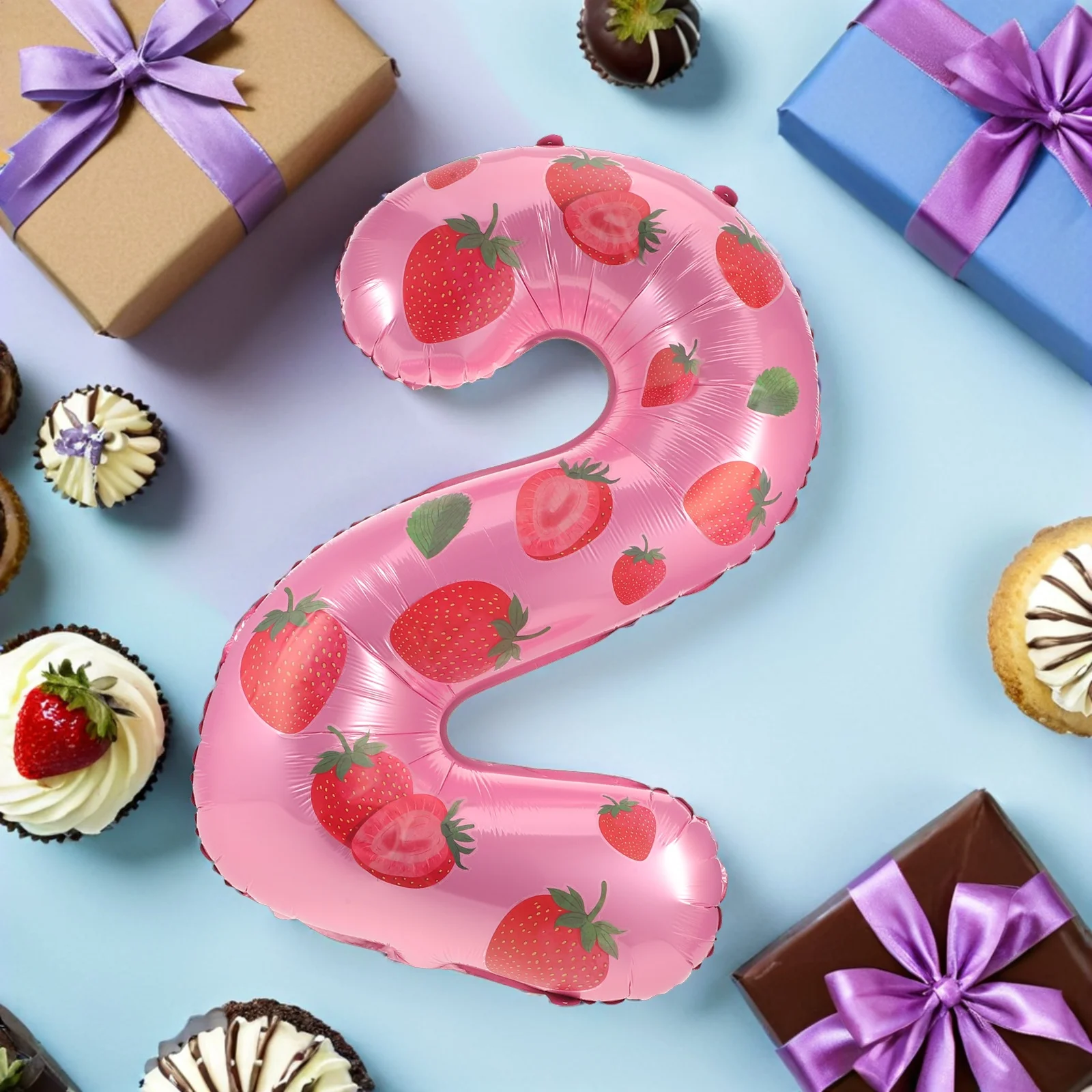 

4Pcs 32 Inch Strawberry Number 2 Balloon Foil Mylar Balloons Eye Catching Decoration Strawberry Balloons Foil Number 2 Balloon