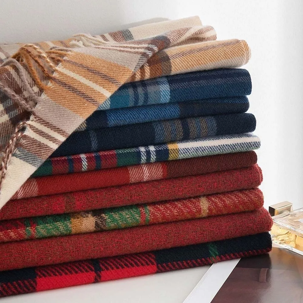 Fringe Capes Classic Tartan Mufflers Plaid Soft Cashmere Neckwear Simple Smooth Gingham Shawls Adults