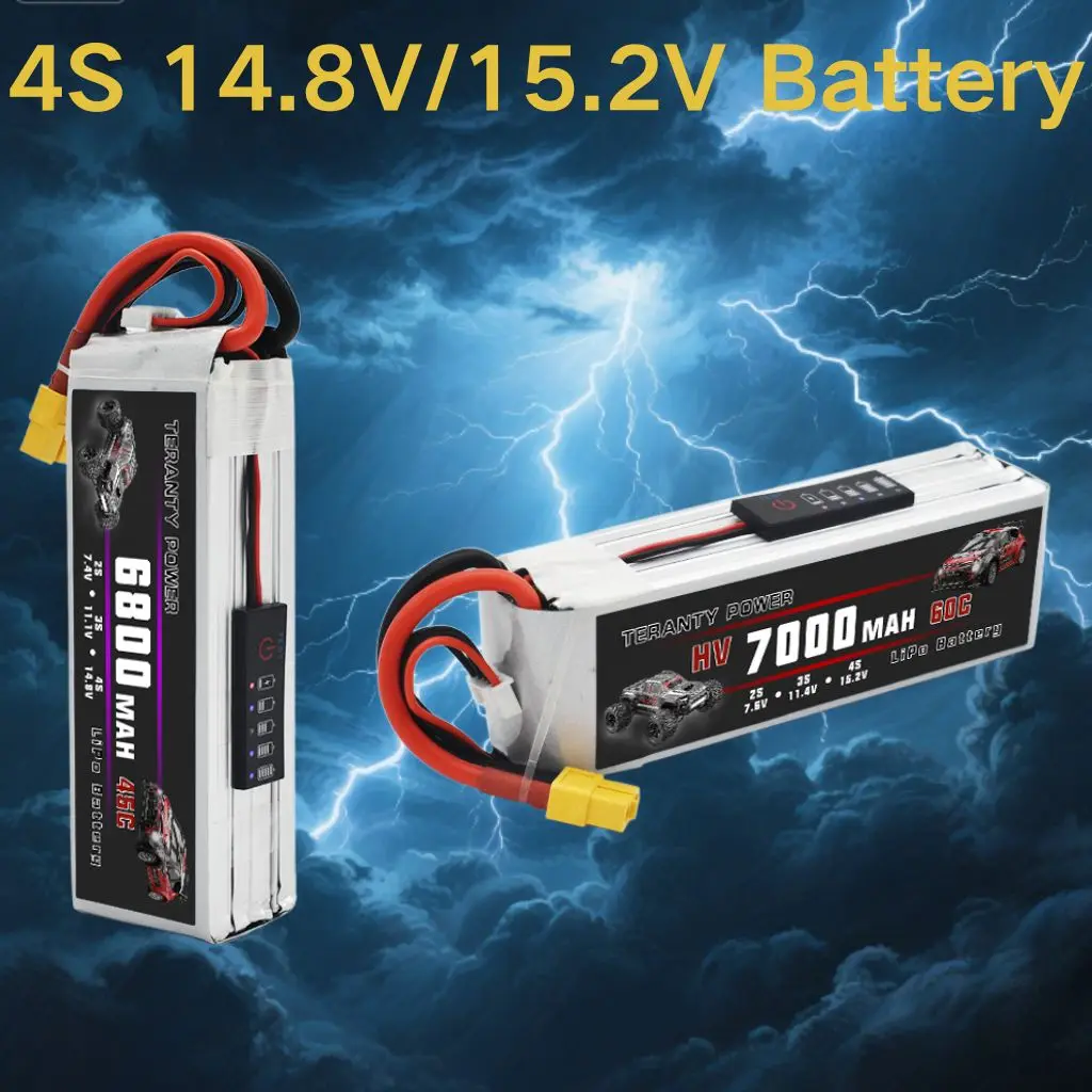 4S LiPo Battery 15.2V 60C 7000 mAh RC Battery Display Remaining Power with XT60 Plug Connector for RC Car Truck Truggy RC Hobby