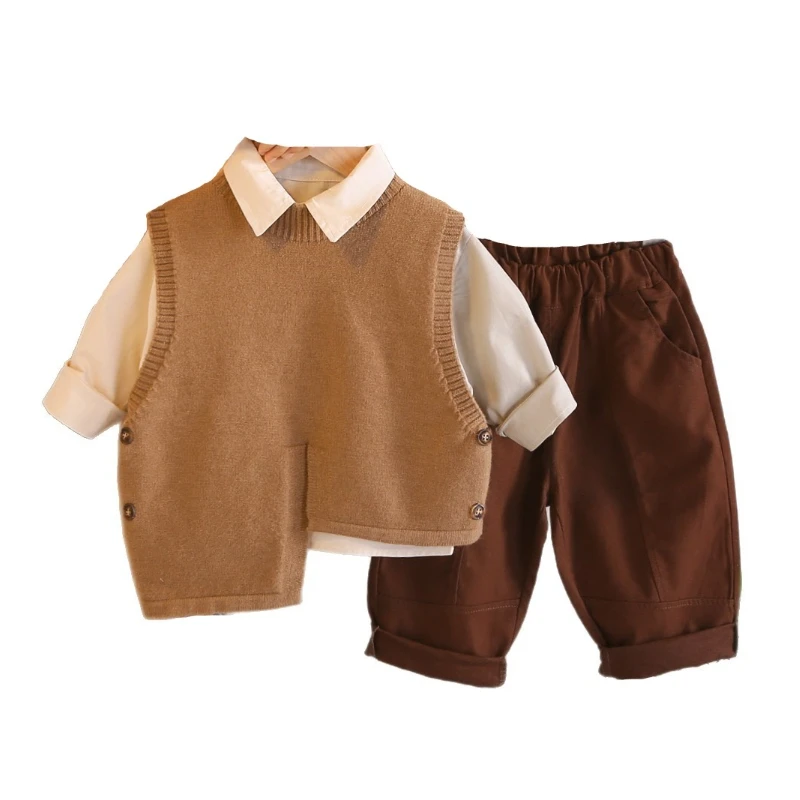 

New Spring Autumn Baby Clothes Children Boys Vest Shirt Pants 3Pcs/Sets Toddler Clothing Infant Casual Costume Kids Tracksuits