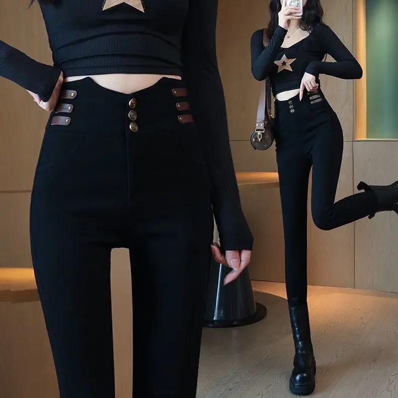 

Black Pants Women Skinny Denim Bottom Straight High Waist Stretch Female Trouser Fashion Waisted Y2k Z163