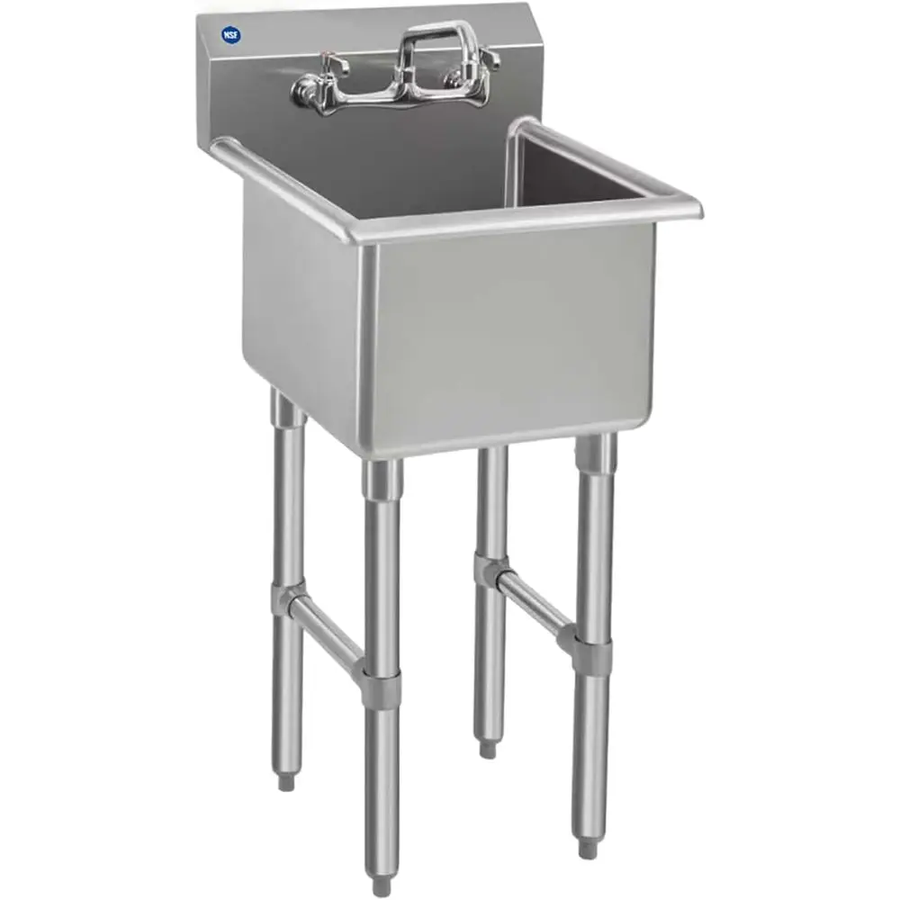 

StainlSteel Prep & Utility Sink with 8" aucet, 1 Comparent Commercial Handmade Sink with 15" D x 15" W x 12" H Bowl or Restauran