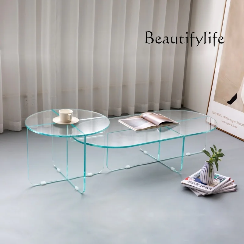 Nordic Modern Minimalist Living Room Home Double round Coffee Table Small Apartment Glass Retro Table