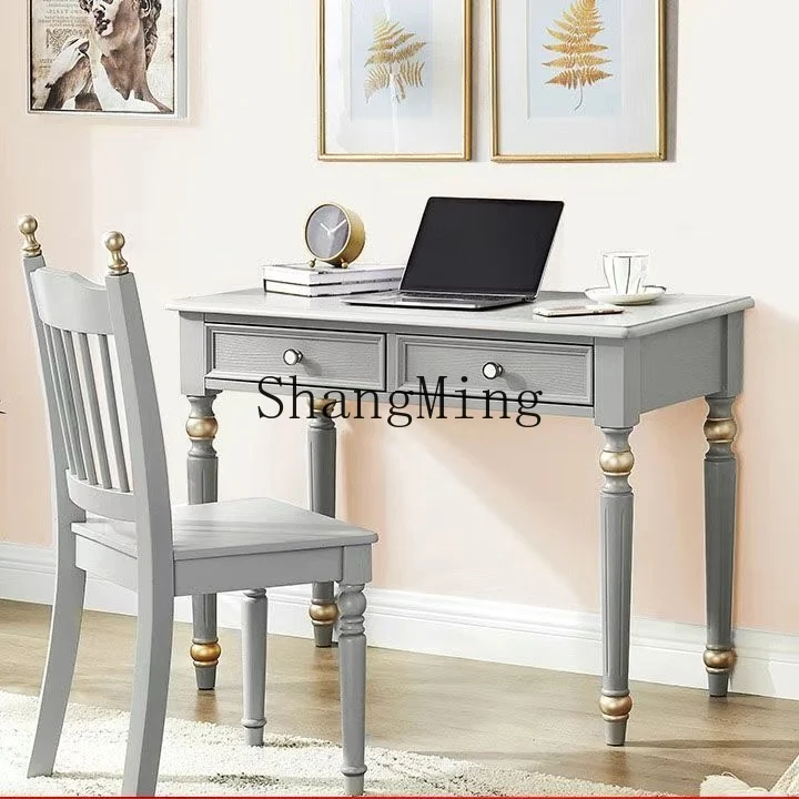 CL light luxury desk solid wood computer home bedroom retro gray small writing study table