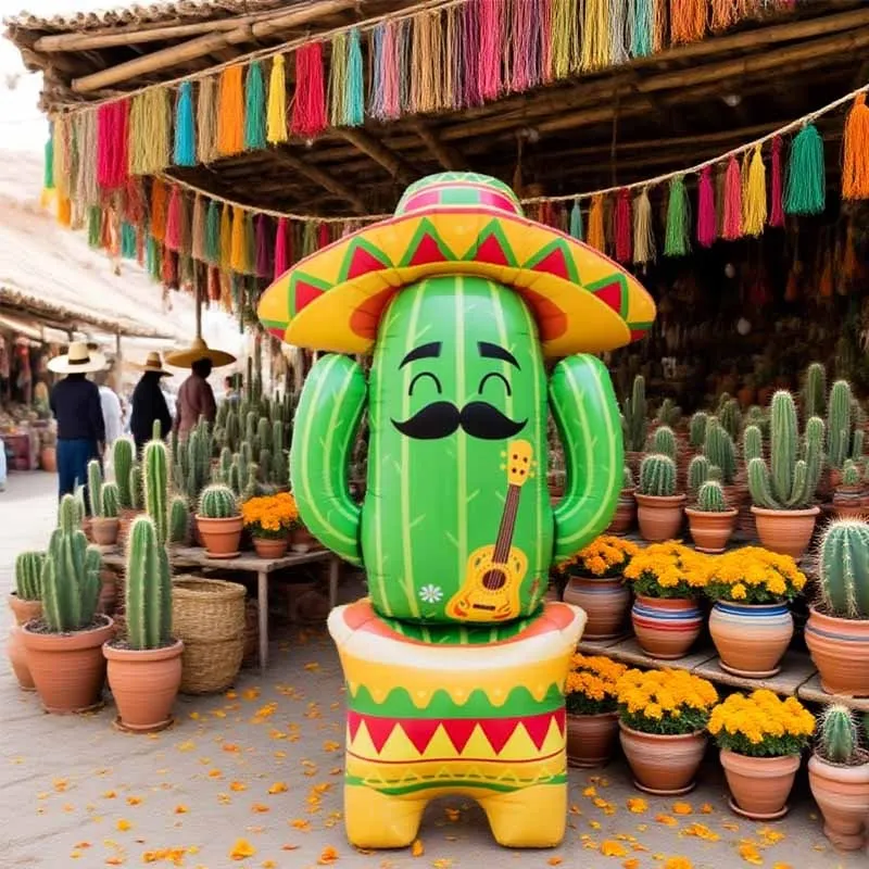 Balão de Filme de Alumínio em Formato de Cacto Mexicano, Decoração para Festa de Aniversário, Conjunto de Alfabeto para Decoração de Festa de Carnaval e Festa Mexicana