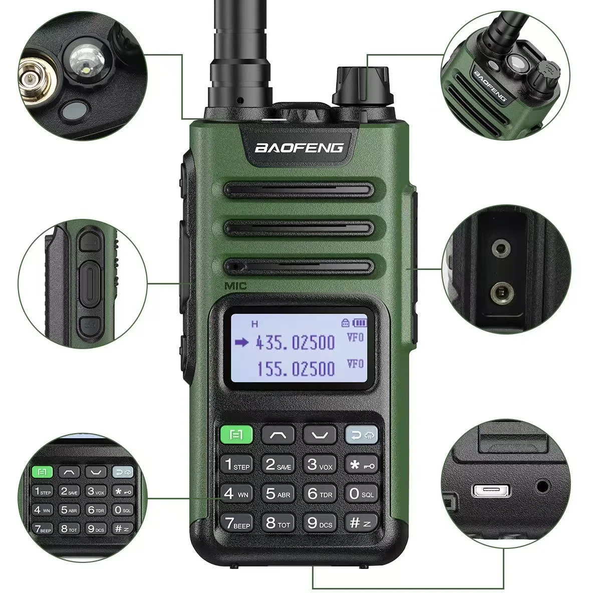 BaoFeng-UV 13Pro 10w V1 Walkie Talkie de longo alcance com tipo C, AM/FM, transceptor bidirecional para comunicação sem fio