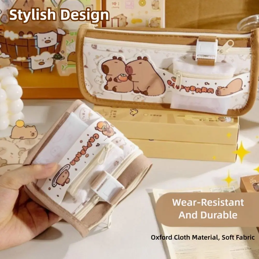 New Capybara Pen Bag Zipper Design Large Capacity Pencil Case Multilayer Stationery Organizer Students