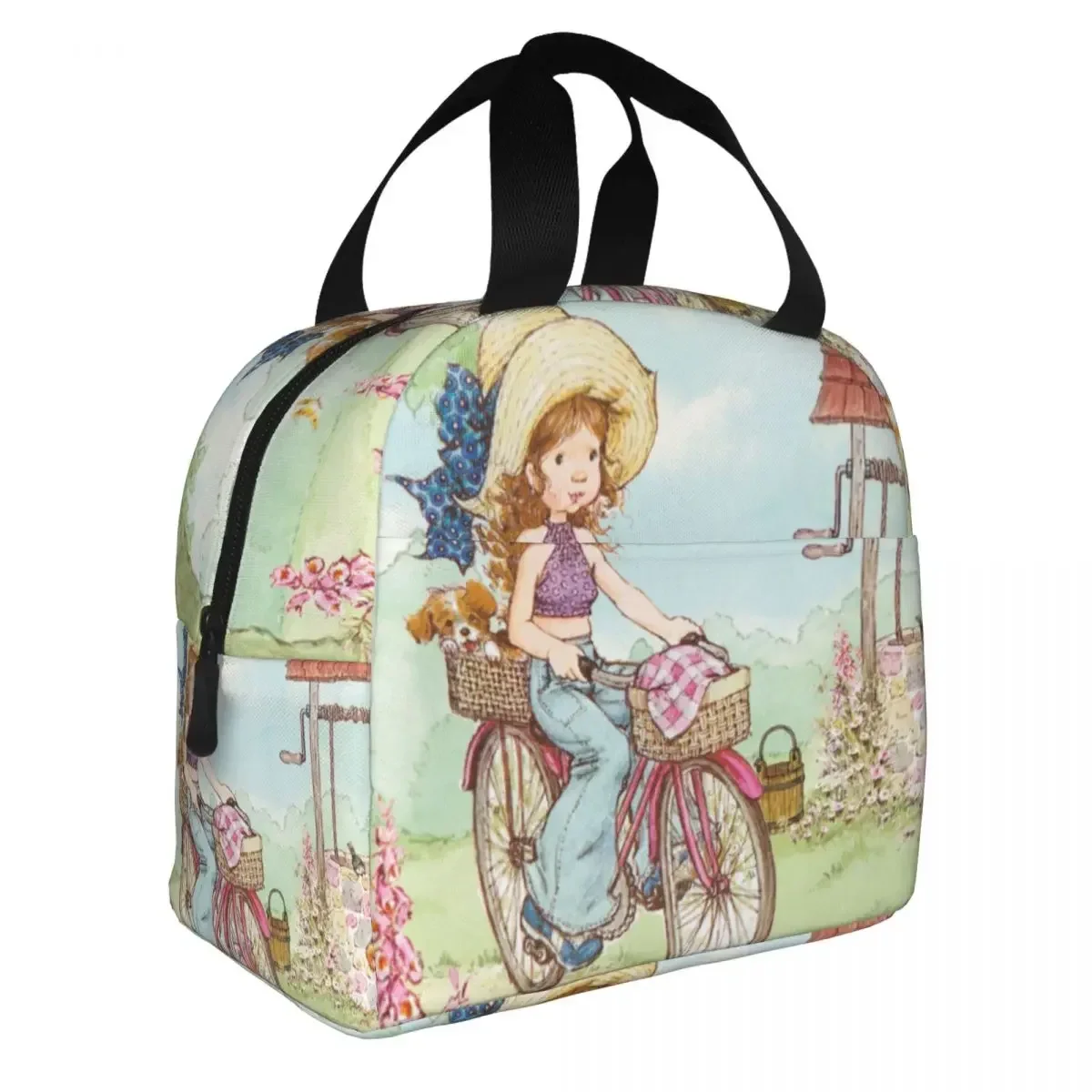 Kawaii Sarah Kay Bike Ride Insulated Lunch Bag Large Cartoon Reusable Thermal Bag Lunch Box Tote Office Outdoor Food Handbags