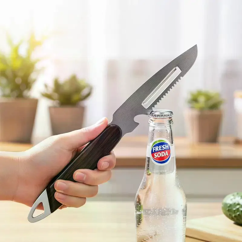 2-in-1 Serrated Peeling Knife Vegetable Peeler Ergonomic Wooden Handle Versatile Peeler for Fruits and Vegetables in the Kitchen