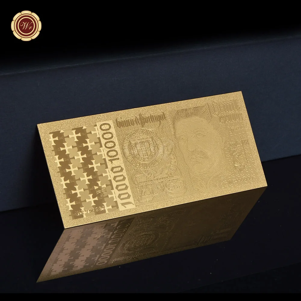 Portugal Gold Plated Banknote 10000 World Currency Fake Money Commemorative Bank Note Souvenir Business Gift for Collection