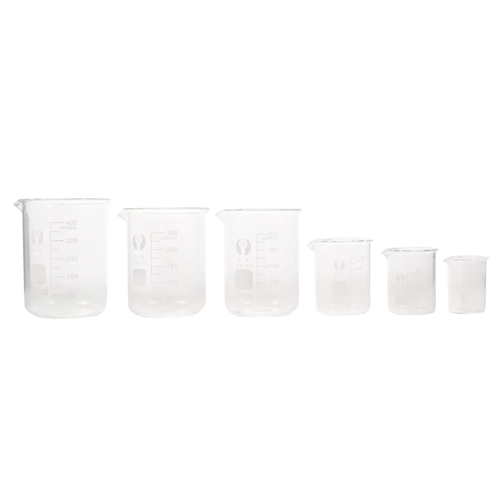 

6Pcs Lab Glass Beakers Set 25Ml 50Ml 100Ml 250Ml 300Ml 400Ml Clear Scientific Beaker Cups for Liquid Measurement Heating Mixing