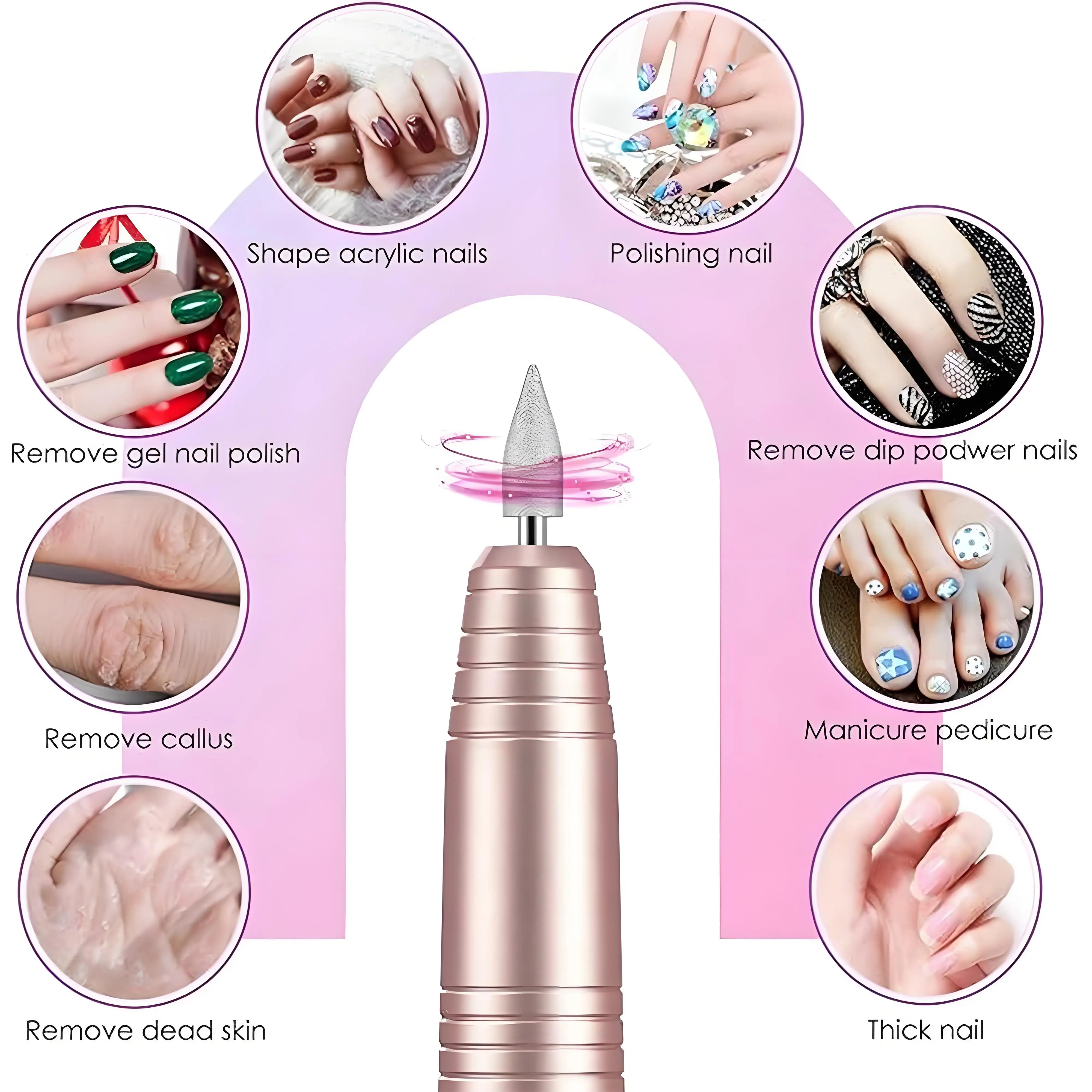 ポータブルプロフェッショナルネイルドリルマシン 35000 RPM - アクリルジェル研磨用ビットキット付き充電式電動ネイルドリル