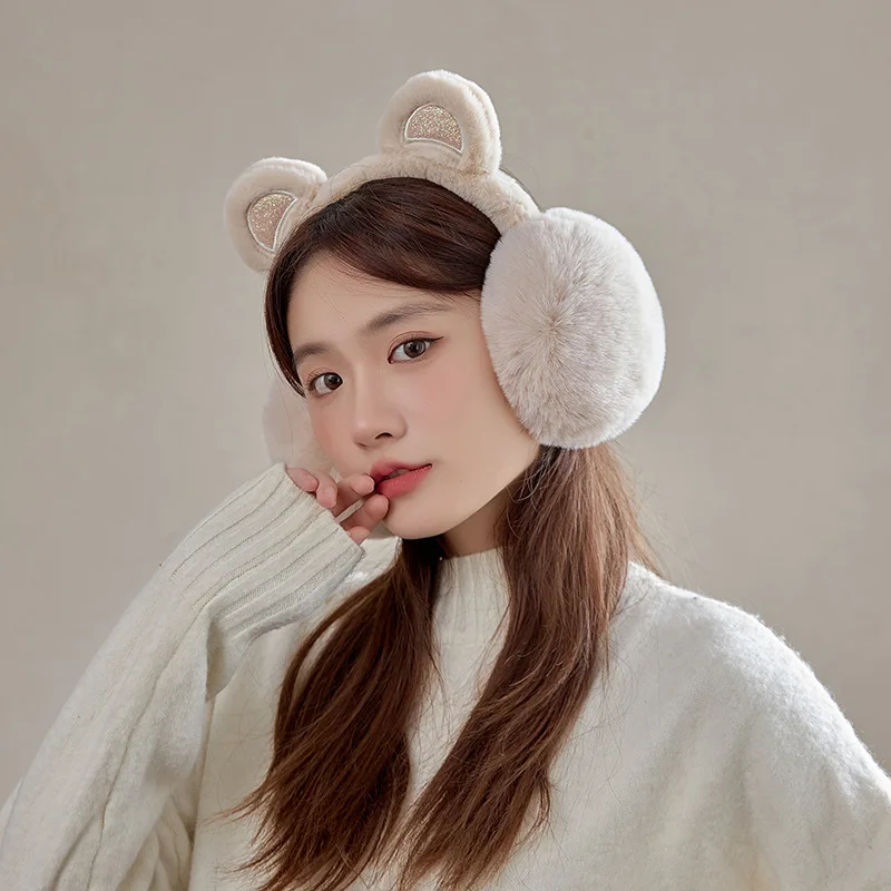 Korean Ladies Ear Warmers Cold-Proof Plush Earmuffs Winter Warm Ear Cover Girls Folding Cute Ear Protection Riding Earflap Gifts