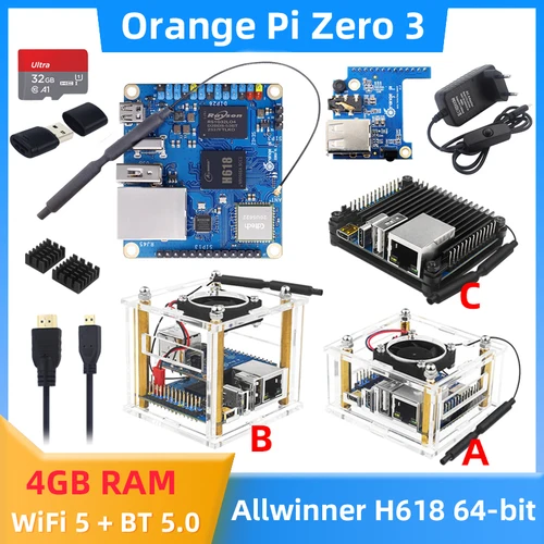 Orange Pi Zero 3 4GB RAM Allwinner H618 64-Bit WiFi 5 + BT5.0 LPDDR4 16MB SPI Flash Gigabit Ethernet Android 12 TV Ubuntu 22 OS