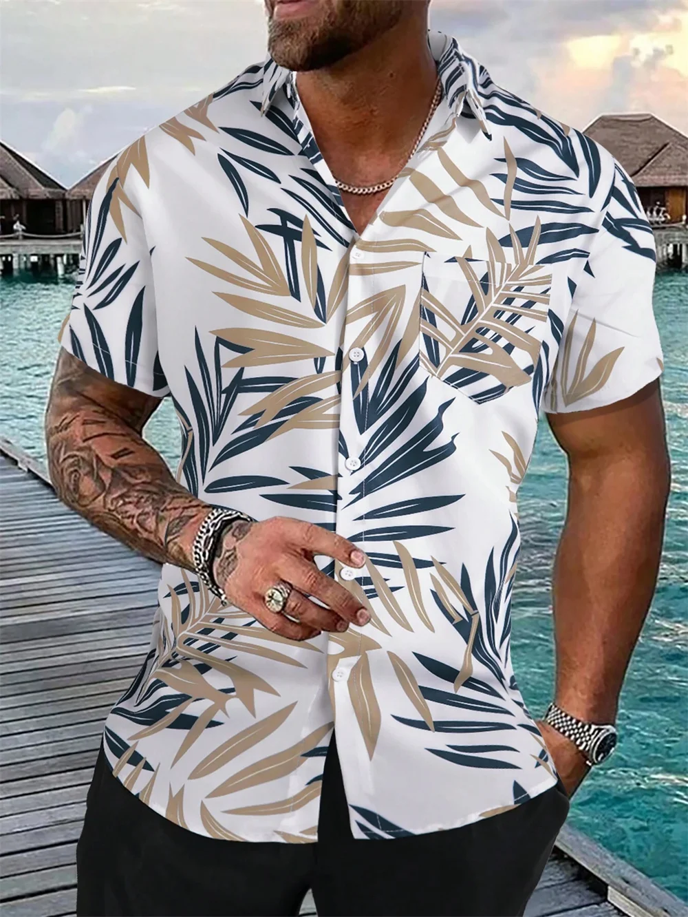 Camisa hawaiana estampada en 3D para hombre, camisa de solapa de talla grande, botón de solapa Social, ropa Vintage informal suelta de calle