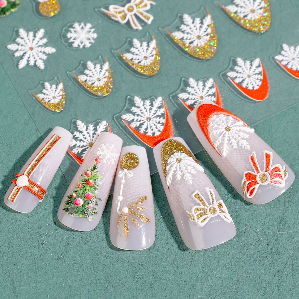 Weihnachten Nagel Aufkleber 5d reflektierende glänzende Gold Silber Schneeflocke Elch Glocken Aufkleber Schieber egler für Maniküre Dekoration Nail Art Aufkleber