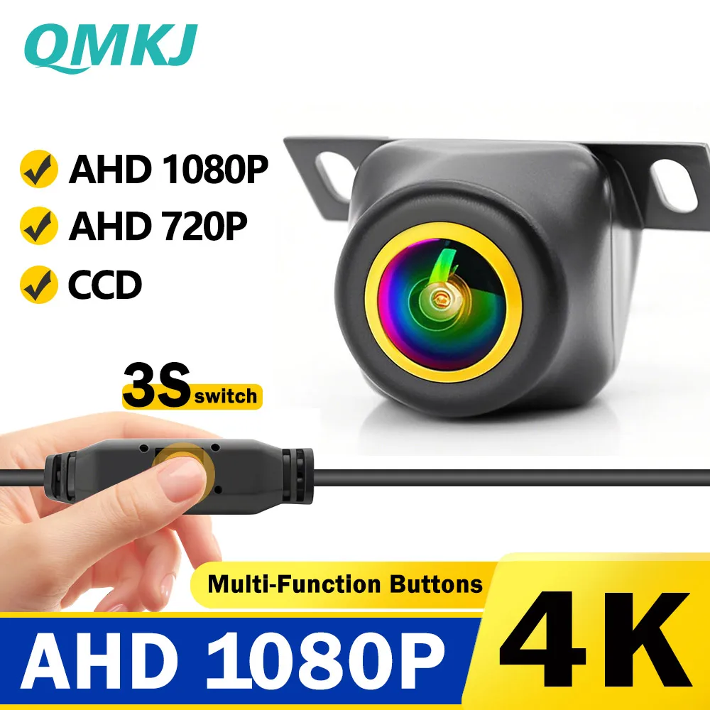 QMKJ 180 Deg 4K 1080P High-definition Night Vision AHD Car Reversing Camera General Motors Rear Parking Cam with Button switch