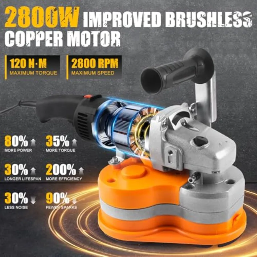 ماكينة تلميع الماس الكهربائية مع محرك عالي الطاقة 2800 وات و6 عجلات ماسية لتلميع رخام الأسمنت والجرانيت والحجر الصخري #2