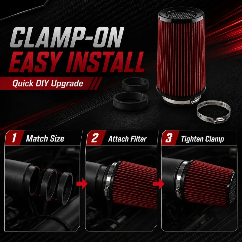 

76mm Performance Cold Air Intake Filter – Universal Mushroom Head Cone Air Filter for Car SUV Racing Mods – Reusable High Flow