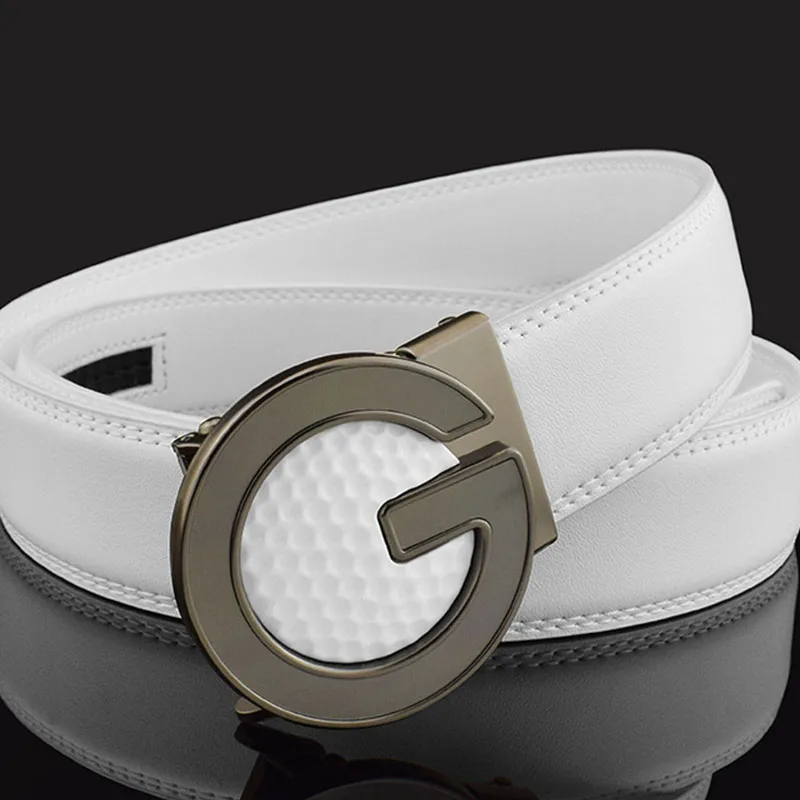 Golf White Belt Fashion Men\'s Leather Texture Hairstylist Automatic Buckle Simple Belt High Quality Casual Youth Pants Belt