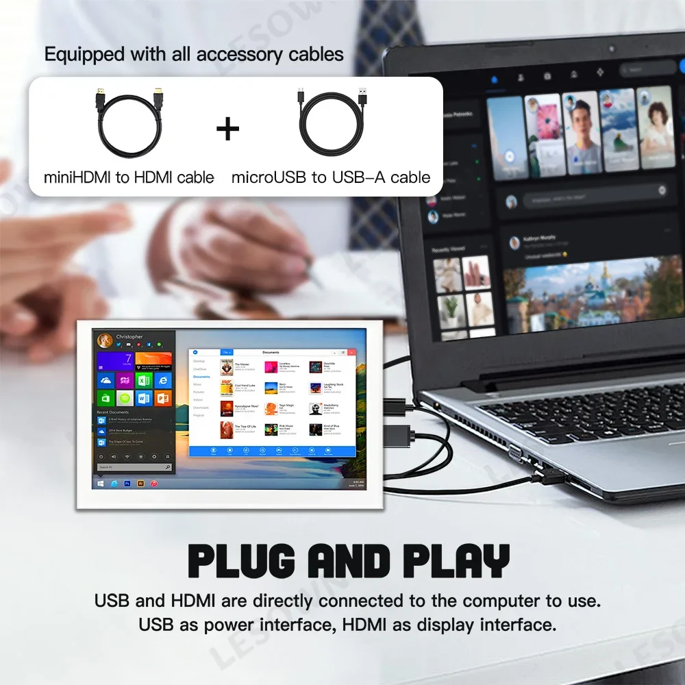 LESOWN Mini draagbare monitor 5 inch IPS klein display 480x800 HDMI 5V USB-aangedreven klein lichtgewicht statusweergavescherm Wit