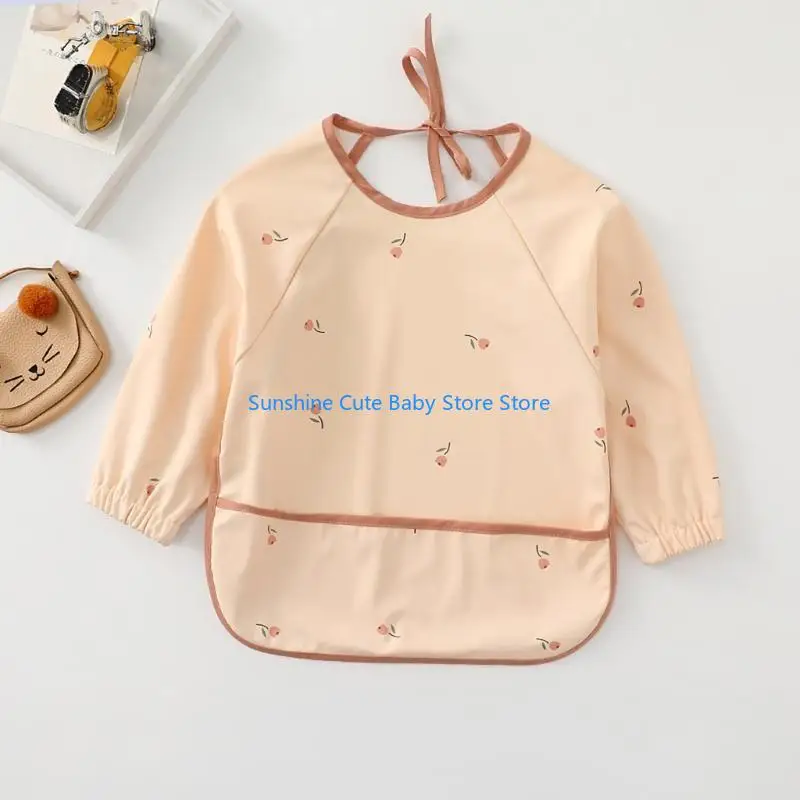 

C5AF Baby Feeding Drooling Bib Apron with Catcher Pocket Neutral Infant Boys Girls Coverall Burp Cloth Wearable Bib