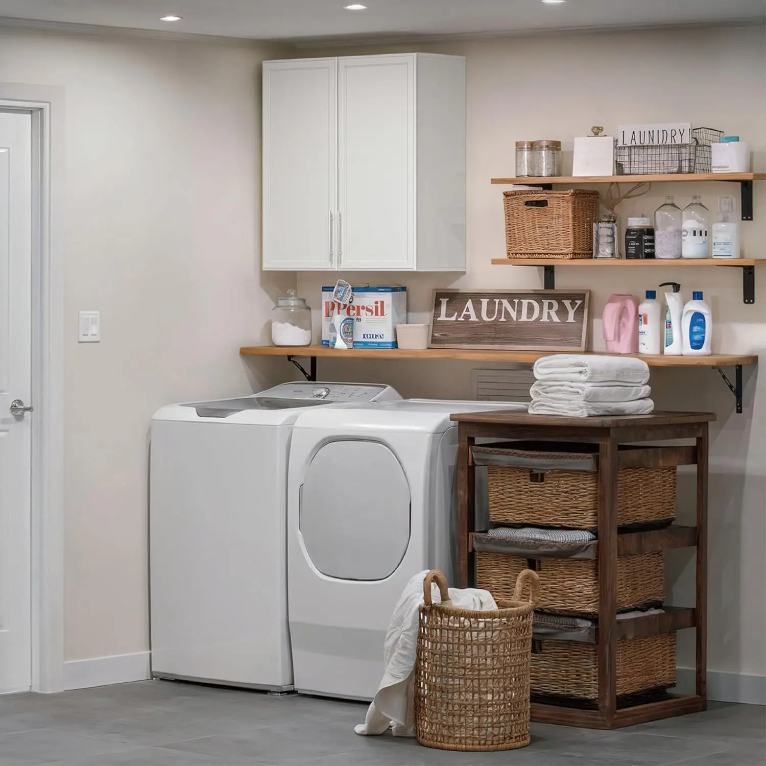 White Wall Cabinet with Adjustable Shelf & Shaker Doors for Laundry Kitchen Bathroom Garage 30