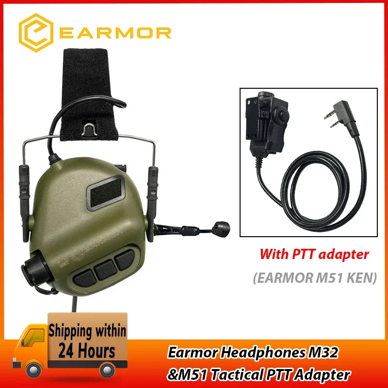 Earmor Headphones M32&M51 Tactical Headphones and Tactical PTT Adapter Airsoft Shooting Earmuffs Electronic Hearing Protection