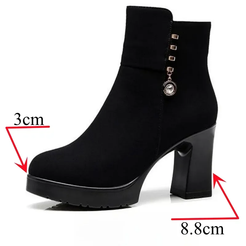 Plus Size 33-43 Qualità Fuax Pelle scamosciata Nero Blocco Tacchi alti Stivali Scarpe invernali Donna 2024 Piattaforma spessa Caviglia Botas per