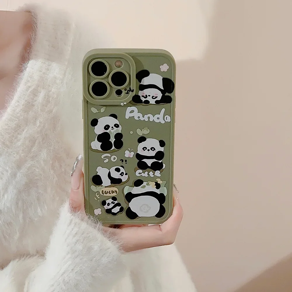 Cartoon Cute Giant Panda Phone Case for iPhone16 15 14 12 13 11 Pro ProMax Mini Plus X XR Shockproof Soft Phone Cover