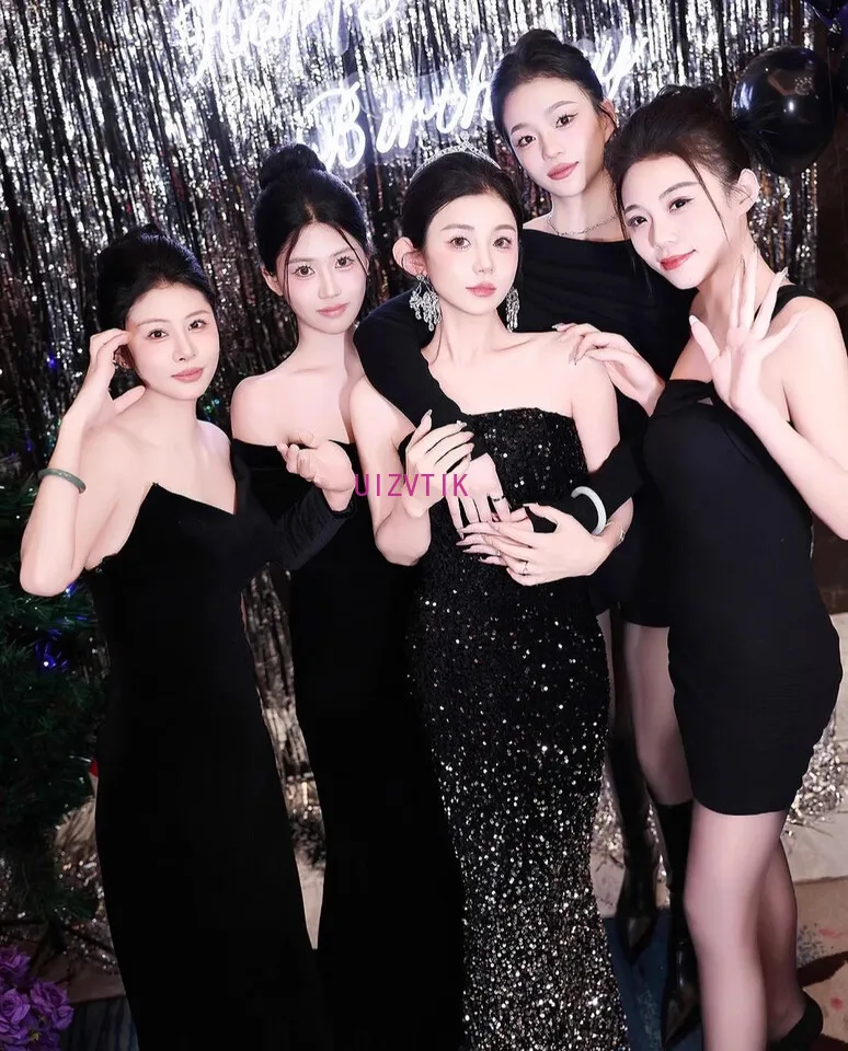 Abito da ballo di lusso con paillettes Abiti lunghi da sposa a sirena per la sposa Abiti da festa di compleanno per ospiti da sera lunghi eleganti neri