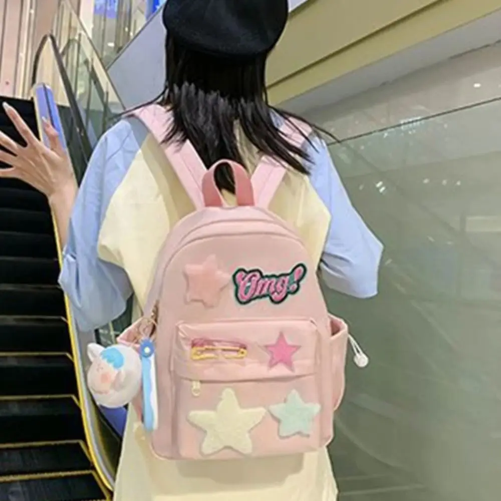 Y2k Women Shoulder Bag Student New Fashon Cute Star Pattern Letters Backpack Sweet Exquisite Casual Large Capacity Handbag