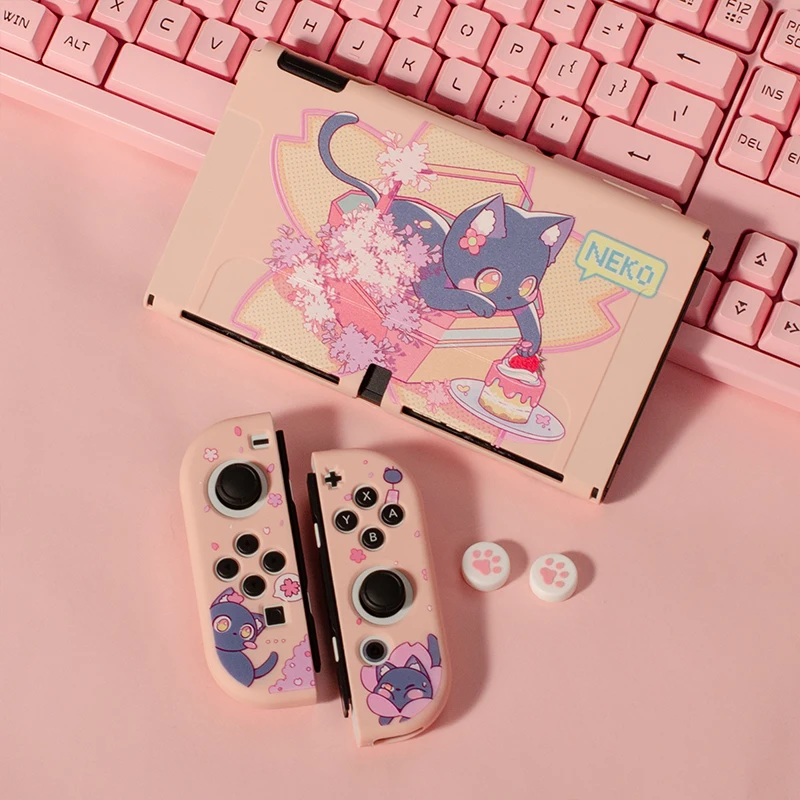 

Sakura NEKO Cat Switch OLED Protective Shell Pink Soft Cover Shell NS Game Console Housing For Nintendo Switch OLED Accessories