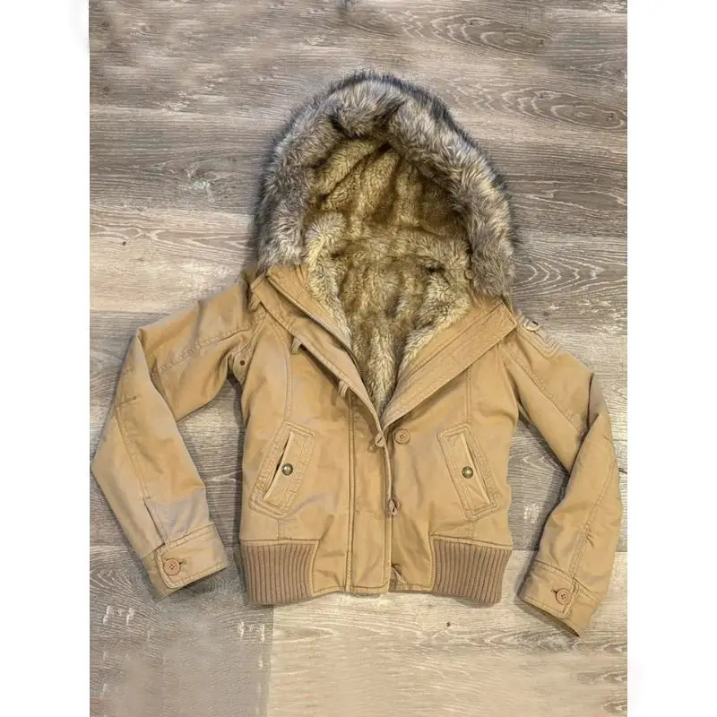 2026 New Arrival Vintage Early Winter Brown Hooded Coat, Unique Aesthetic Fall Winter Outerwear with Niche Design