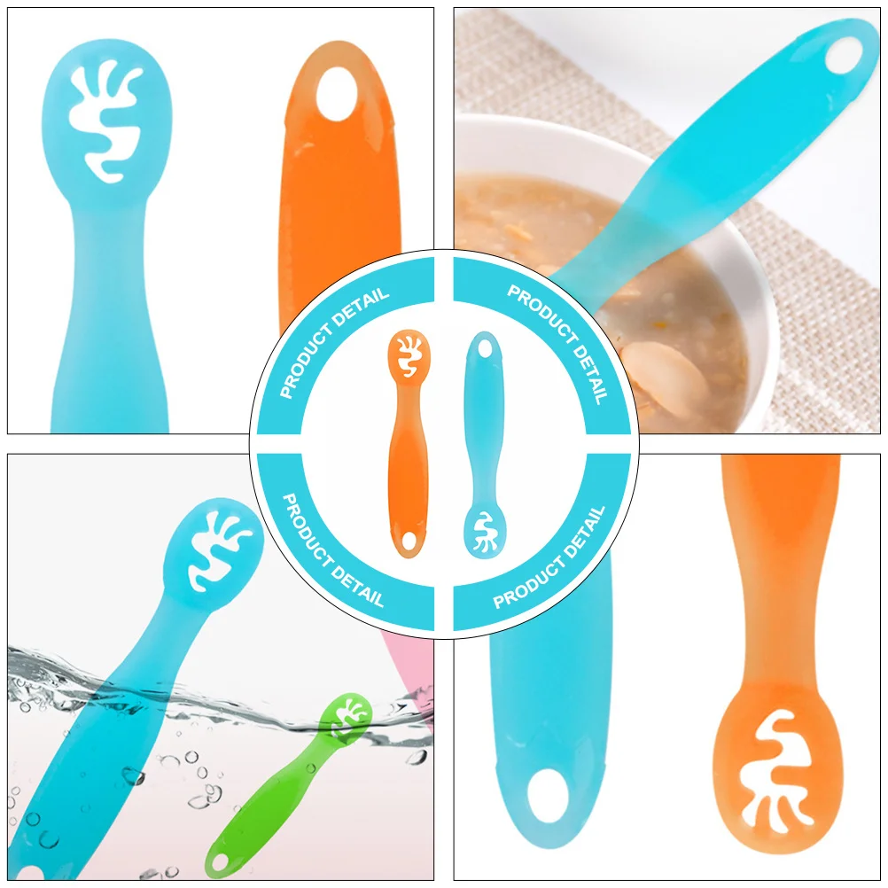 2 pezzi cucchiaio per apprendimento per bambini utensili per allenatore in silicone compatto portatile sicuro microonde stoviglie per bambini strumento di alimentazione essenziale