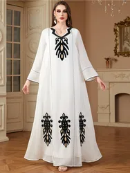 Ramadan Morocco Embroidery Dress for Women Muslim Party Dresses Abayas Jalabiya Dubai Eid Islam Vestidos Saudi Arab Long Robe
