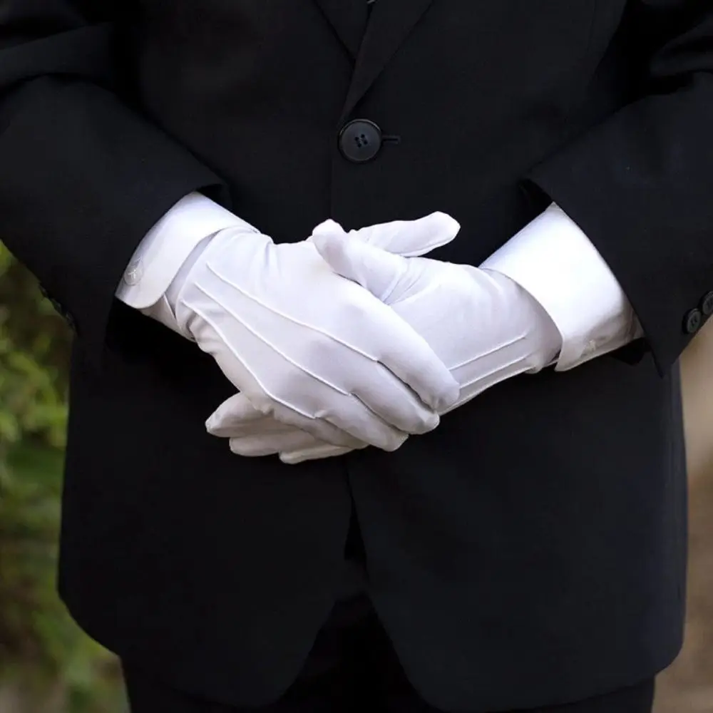 New Soft White Cotton Gloves Thin Etiquette Formal Cotton Gloves Uniform Police Waiters Hand Moisturising Driving Gloves