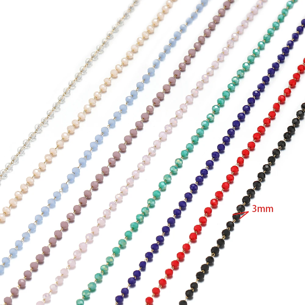 1 Meter Stainless Steel Colorful Crystal Beads Chains Handmade Rosary Chains for DIY Necklace Making Bracelet Anklets Material image 2