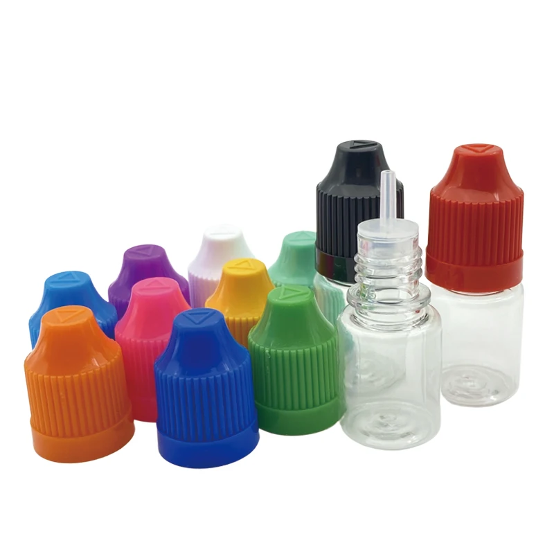 Compte-gouttes vide en plastique PET de 5ml, 100 pièces, bouteille de liquide E avec couvercle à l'épreuve des enfants et flacon d'aiguille à longue pointe