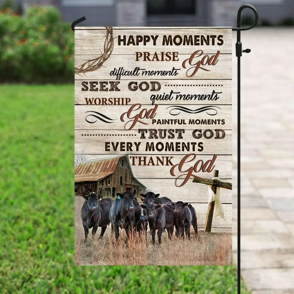 American Flag - Every Moments Thank God Black Angus Christian Faith Flag For Outdoor House Home Decorative Yard yyi
