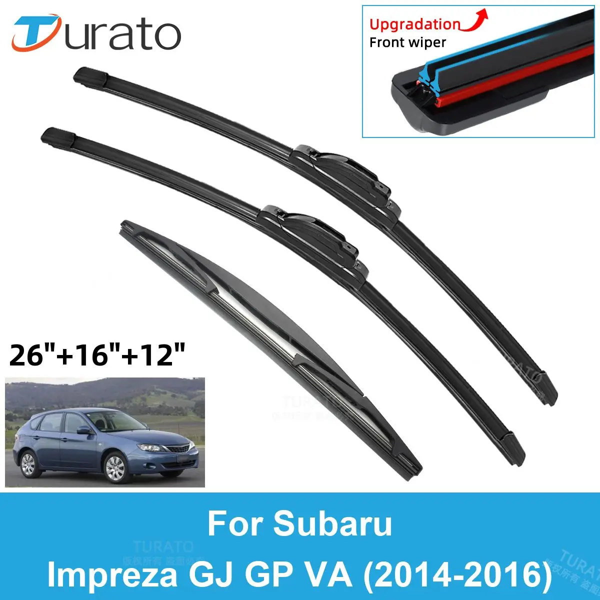 3PCS Car Wiper Blades for 2014-2016 Subaru Impreza GJ GP VA Rear Windshield Wipers Double Rubber Car Accessories 2014 2015 2016