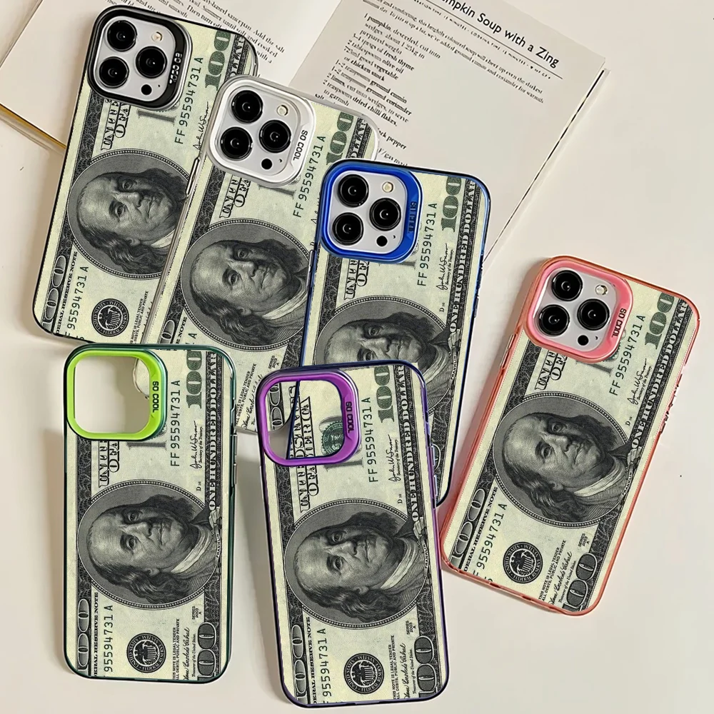 Dollars Money Phone Case IMD Color Silver Shell For IPhone 16 15 14 13 12 11 Pro Max Plus