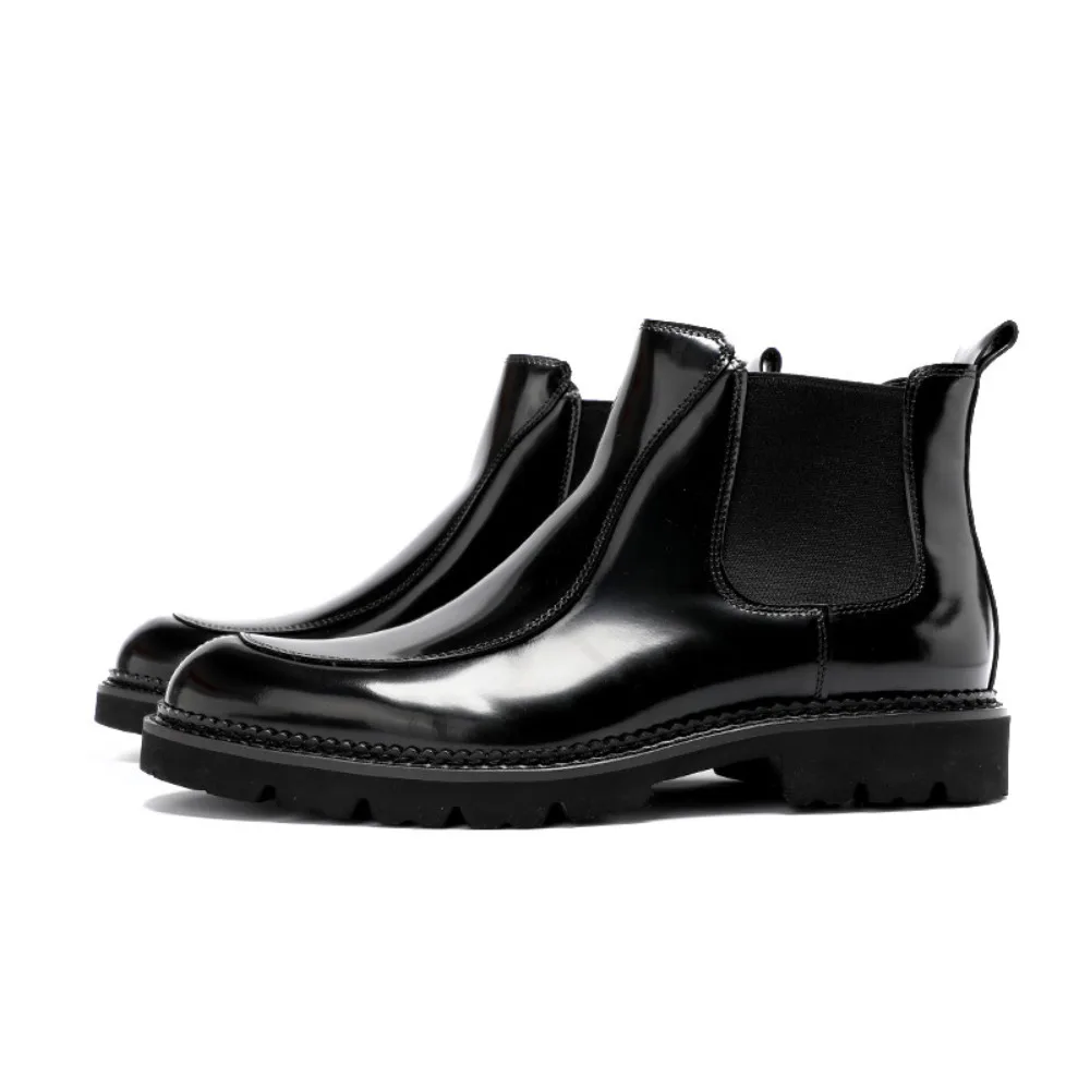 New Premium British Glossy Boots for Men Genuine Full Grain Leather Business Thick Sole High Top Mens Boots