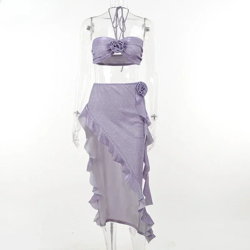 New Belly Dance Practice Clothes Suit Adult Women's Sexy Bra Top+Skirt Set Dance Performance Costume Knit Fine Flicker Skirt