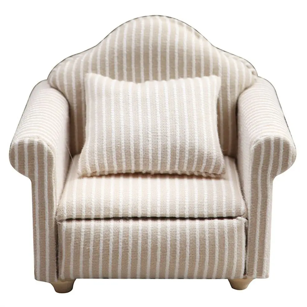 

Scene Toy Striped Dollhouse Sofa With Pillow Sofa Model Miniature Sofa Simulation Pretend Play Mini Sofa DIY Decor