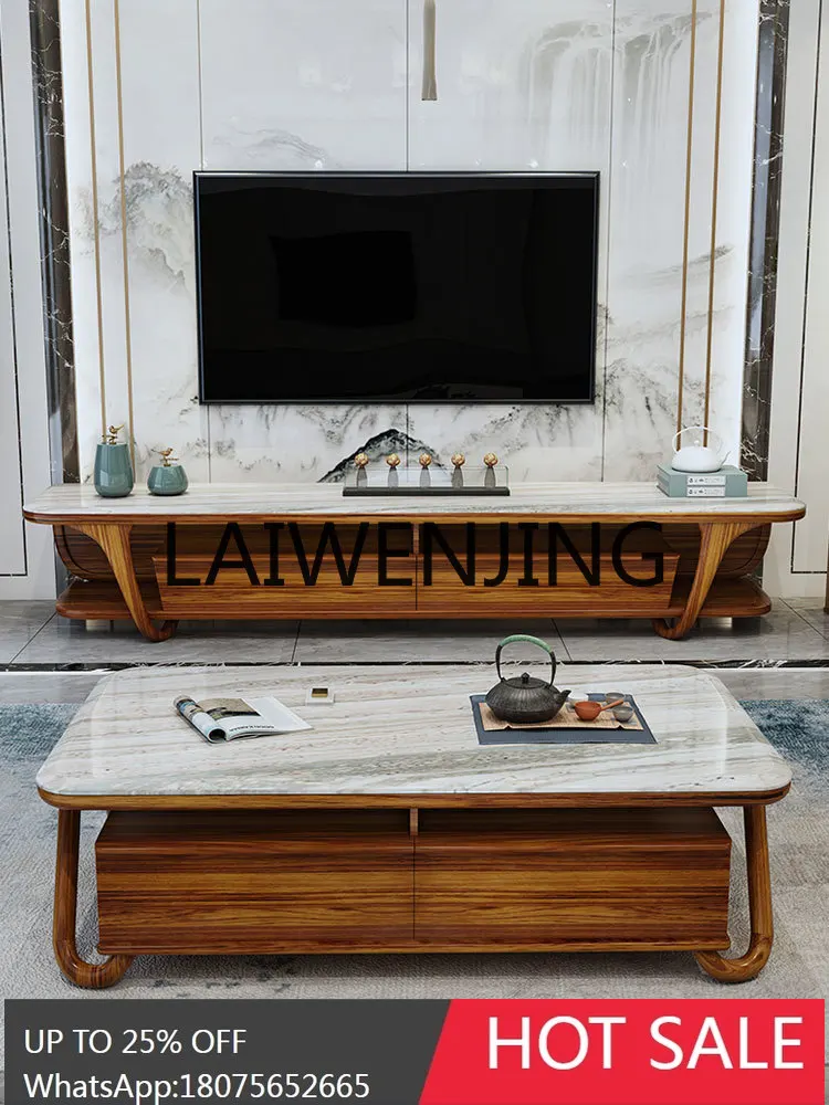 

Ebony coffee table solid wood new Chinese-style living room small apartment marble coffee table TV cabinet combination