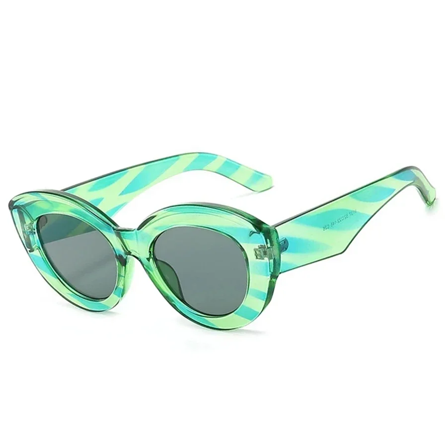 JNPCXI Ins Popular Fashion Oversized Cat Eye Women Sunglasses Green Stripes Retro Shades UV400 Men Trending Oval Sun Glasses